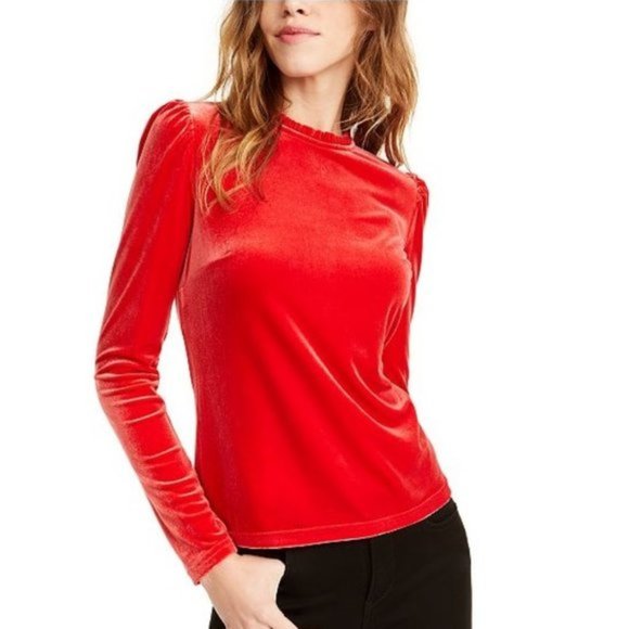 Maison Jules Puff-Sleeve Velvet Top - Picture 1 of 4